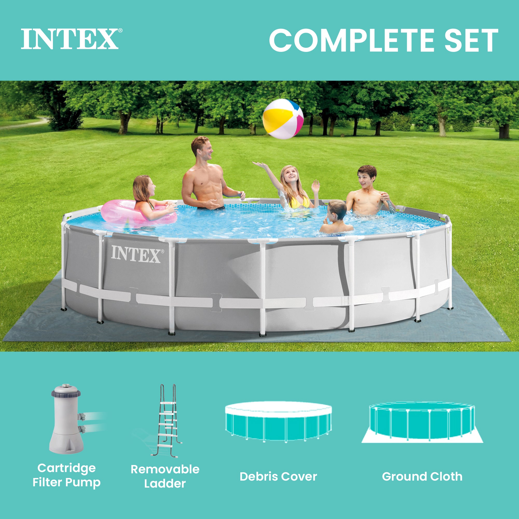 Intex 15 Foot x 42 Inch Prism Frame Above Ground Swimming Pool Set (Open Box) - VMInnovations