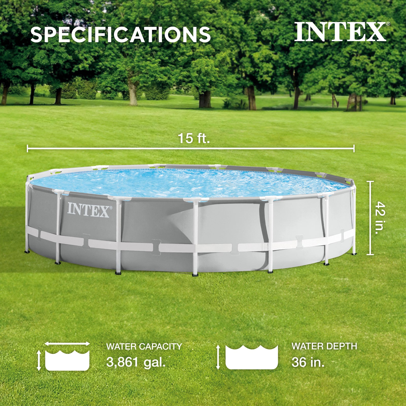 Intex 15 Foot x 42 Inch Prism Frame Above Ground Swimming Pool Set (Open Box) - VMInnovations