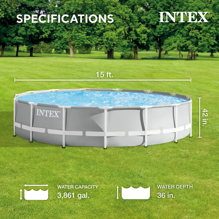 Intex 15 Foot x 42 Inch Prism Frame Above Ground Swimming Pool Set (Open Box) - VMInnovations