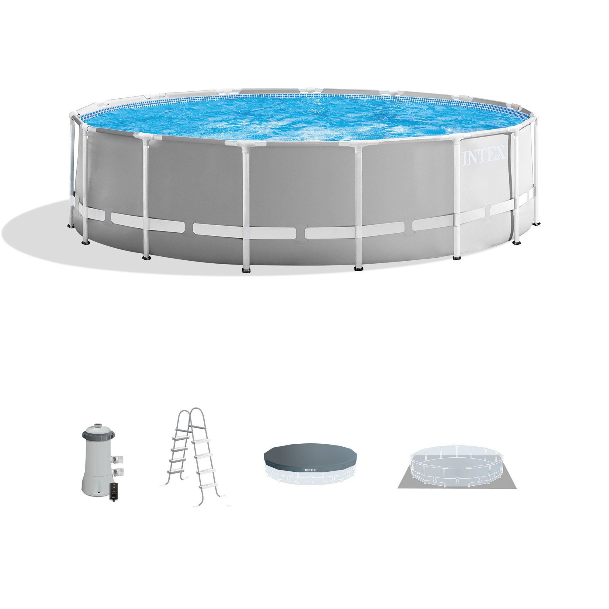 Intex 15 Foot x 48 Inch Prism Above Ground Pool Set & Ladder and Cover(Open Box) - VMInnovations