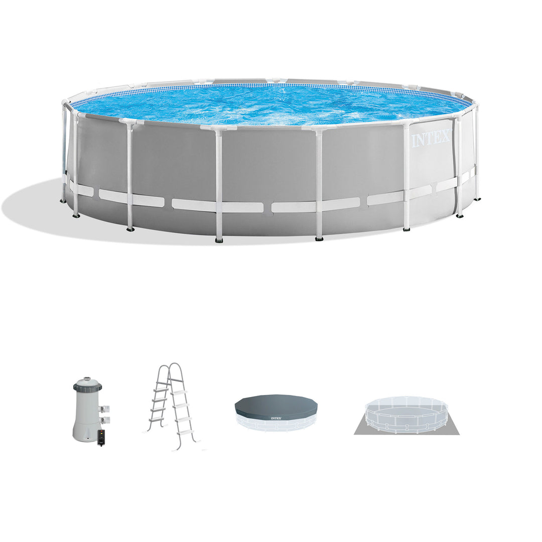 Intex 15 Foot x 48 Inch Prism Above Ground Pool Set & Ladder and Cover(Open Box)
