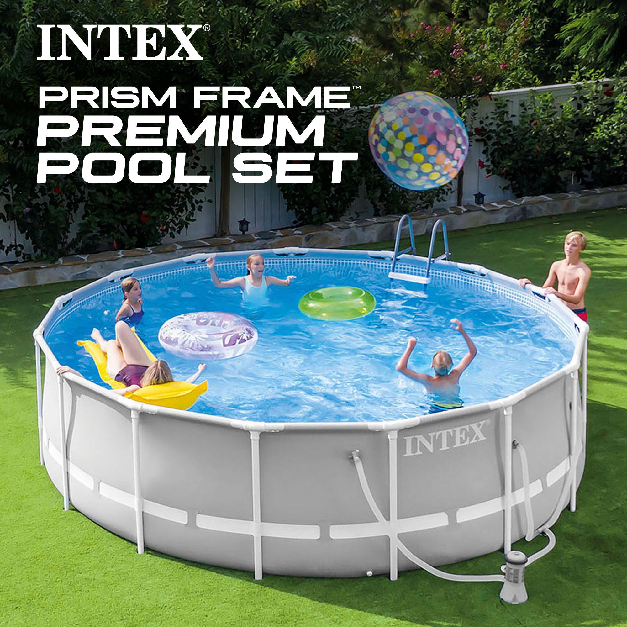 Intex 15 Foot x 48 Inch Prism Above Ground Pool Set & Ladder and Cover(Open Box)