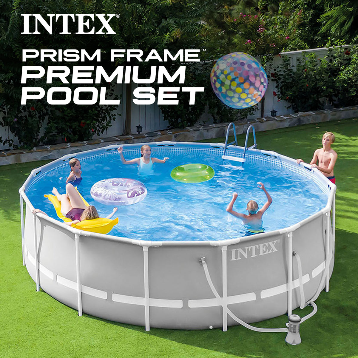Intex 15ftx48in Prism Above Ground Swimming Pool Set & Ladder and Cover (Used)