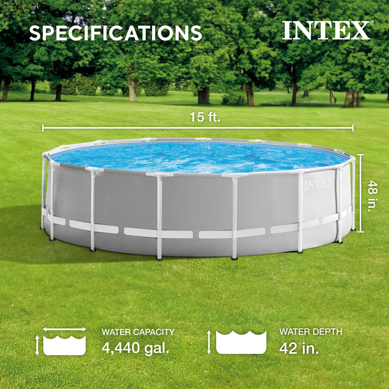 Intex 15 Foot x 48 Inch Prism Above Ground Pool Set & Ladder and Cover(Open Box)