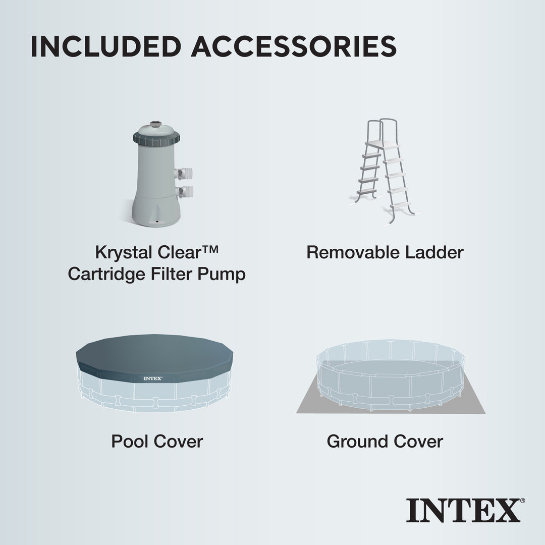 Intex 15ftx48in Prism Above Ground Swimming Pool Set & Ladder and Cover (Used)