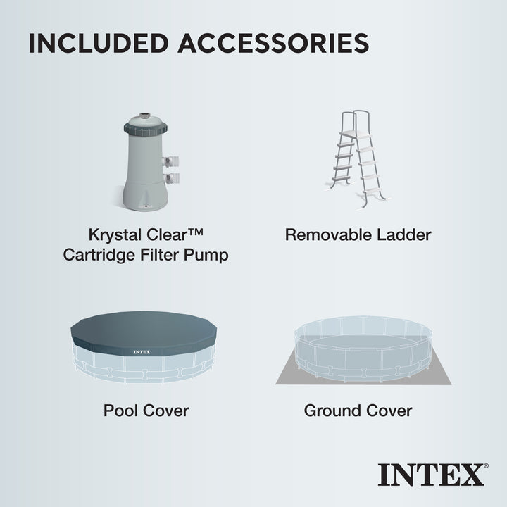 Intex 15 Foot x 48 Inch Prism Above Ground Pool Set & Ladder and Cover(Open Box)