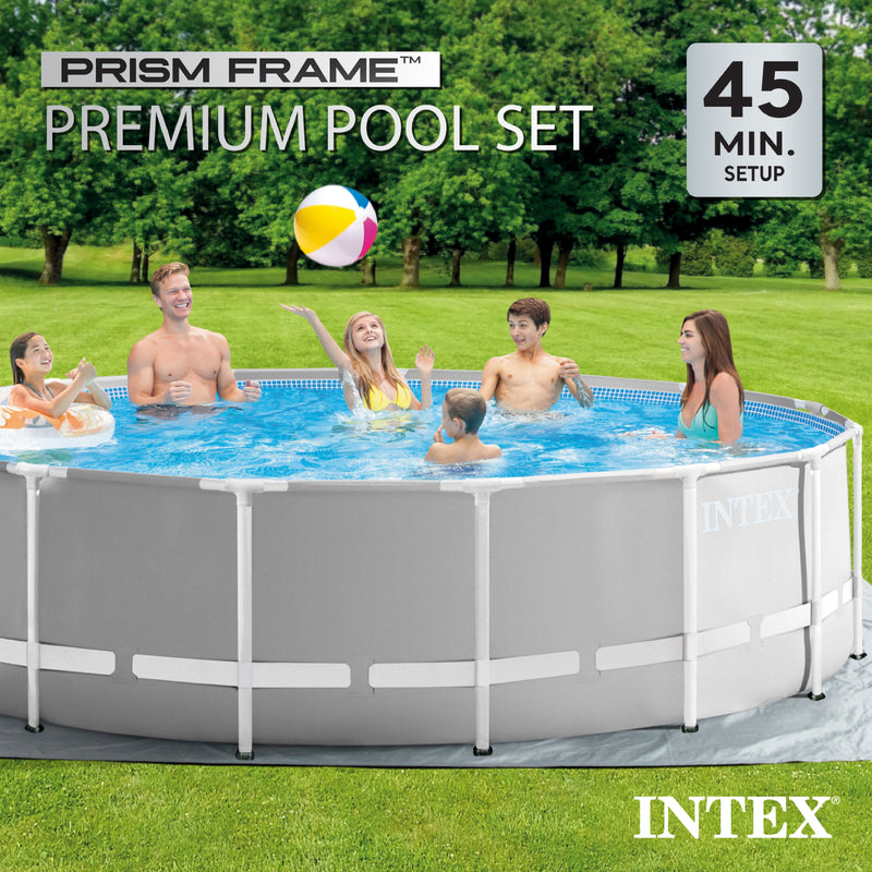 Intex 15 Foot x 48 Inch Prism Above Ground Pool Set & Ladder and Cover(Open Box)
