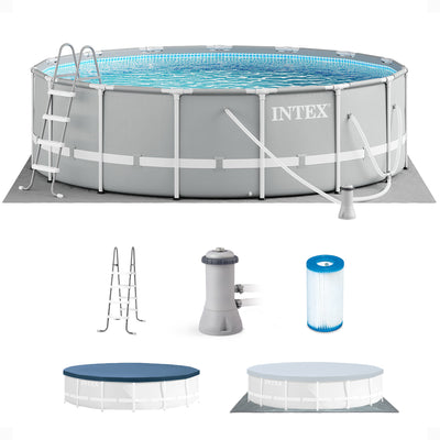 Intex 15 Foot x 48 Inch Prism Above Ground Pool Set & Ladder and Cover(Open Box) - VMInnovations