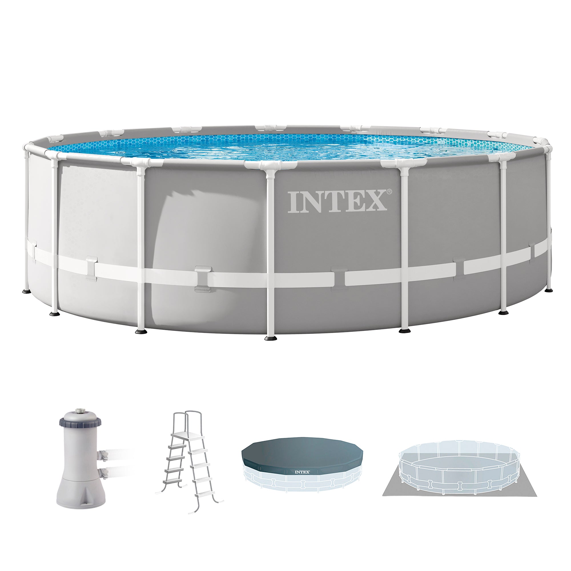 Intex 15ftx48in Prism Above Ground Swimming Pool Set & Ladder and Cover (Used)