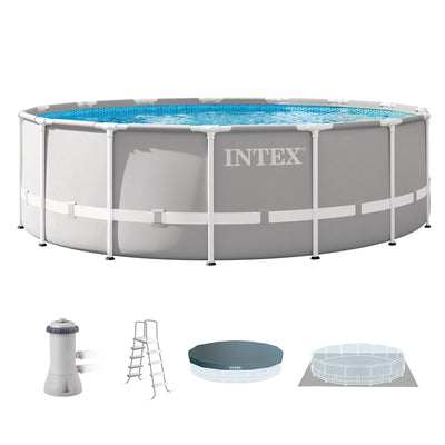 Intex 15ftx48in Prism Above Ground Swimming Pool Set & Ladder and Cover (Used)