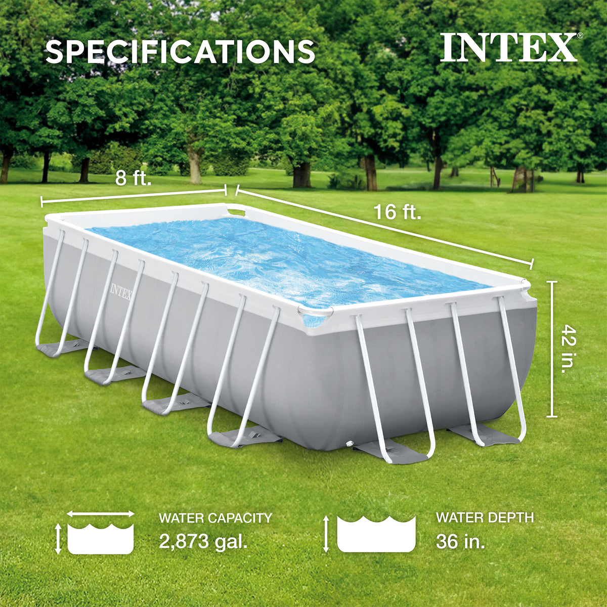Intex 16’ x 42” Prism Rectangular Above Ground Swimming Pool & Maintenance Kit