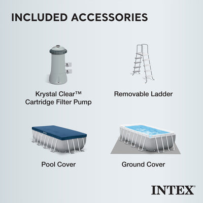Intex 16’ x 42” Prism Rectangular Above Ground Swimming Pool & Maintenance Kit
