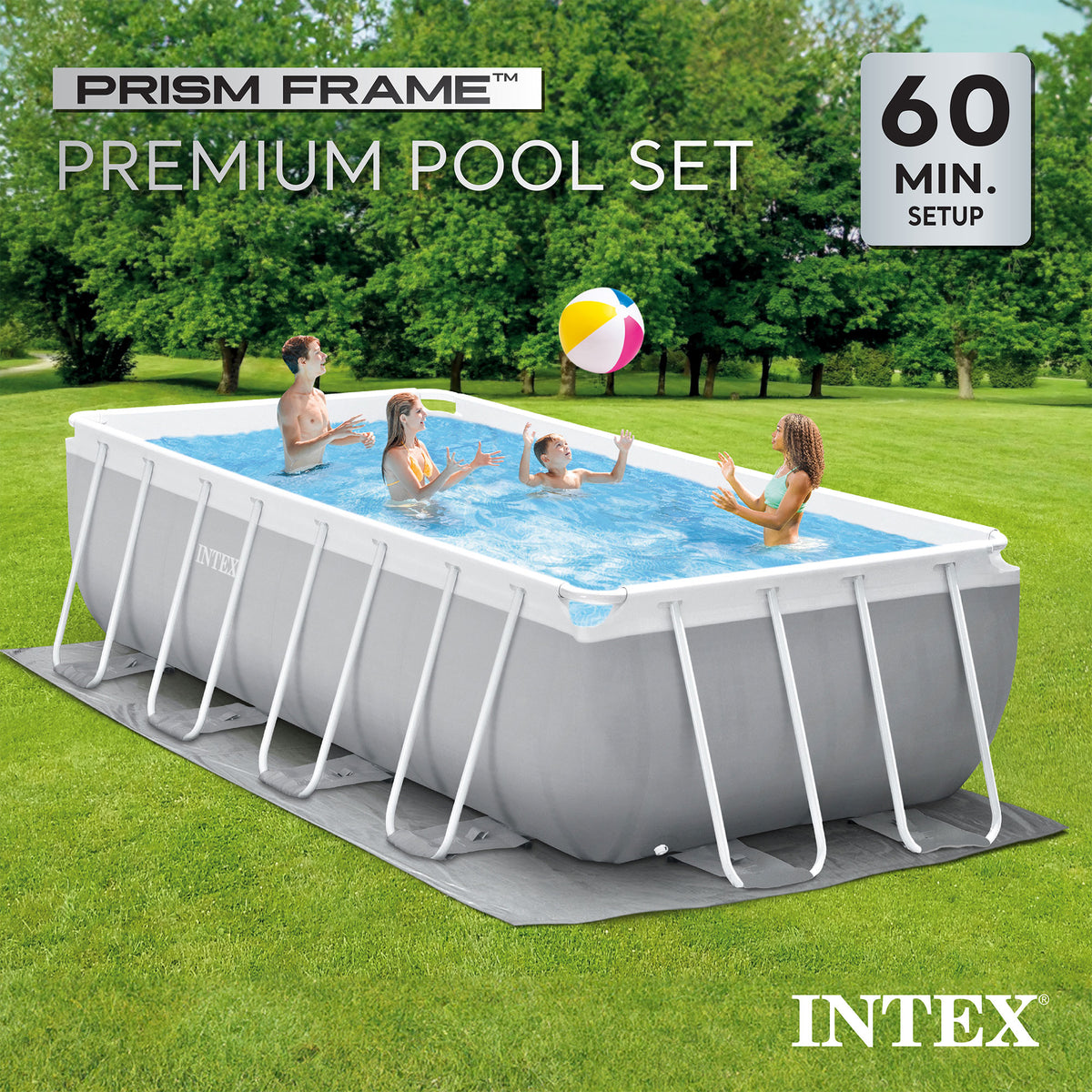 Intex 16’ x 42” Prism Rectangular Above Ground Swimming Pool & Maintenance Kit