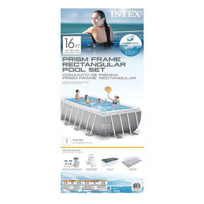 Intex 16' x 42" Prism Frame Rectangular Above Ground Swimming Pool Set w/ Canopy