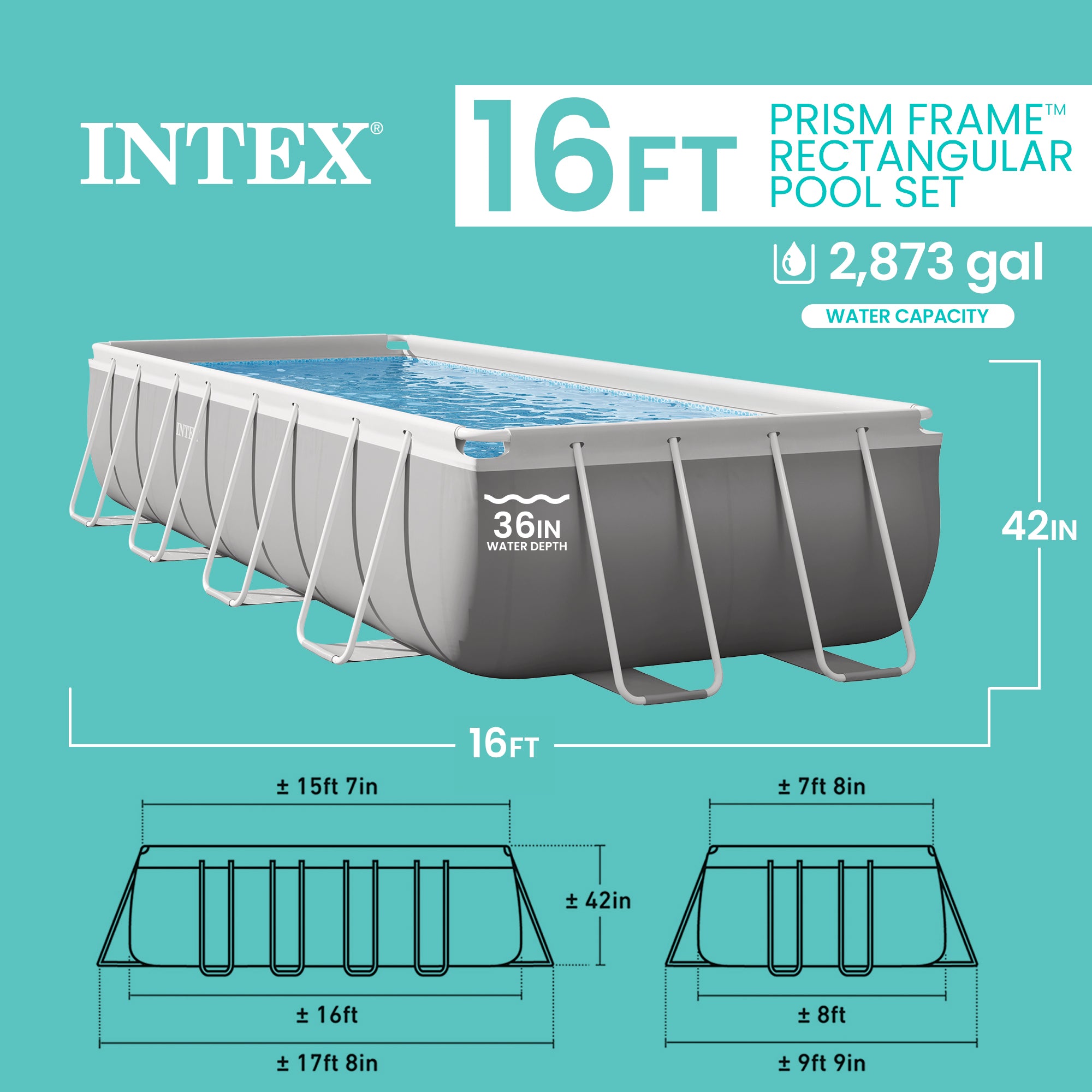 Intex 16' x 42" Prism Frame Rectangular Above Ground Swimming Pool Set(Open Box)