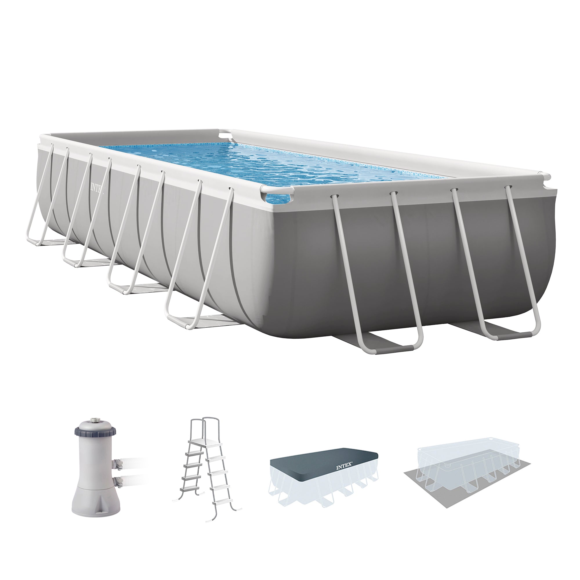 Intex 16' x 8' x 42" Prism Frame Rectangular Above Ground Swimming Pool Set - VMInnovations