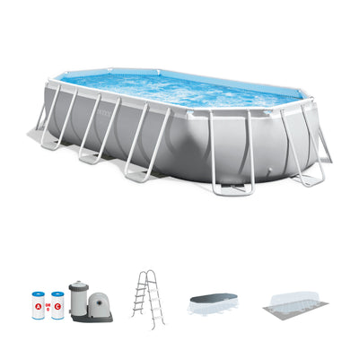 Intex 16.5ft x 9ft 48in Prism Frame Oval Above Ground Pool Pump Set (For Parts)