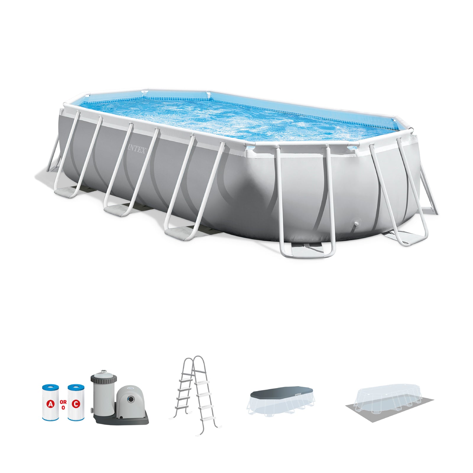 Intex 16.5ft x 9ft 48in Prism Frame Oval Above Ground Pool Pump Set (Used) - VMInnovations
