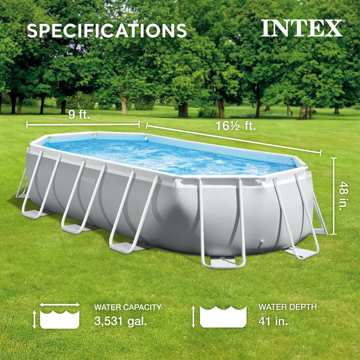 Intex 16.5ft x 9ft 48in Prism Frame Oval Above Ground Swimming Pool Pump Set