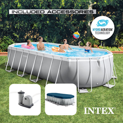 Intex 20ft x 10ft x 48in Prism Frame Oval Swimming Pool Kit w/ Chlorine Tabs - VMInnovations