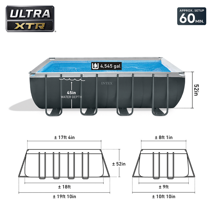 Intex 18' x 9' x 52" Ultra XTR Rectangular Frame Swimming Pool Set with Pump