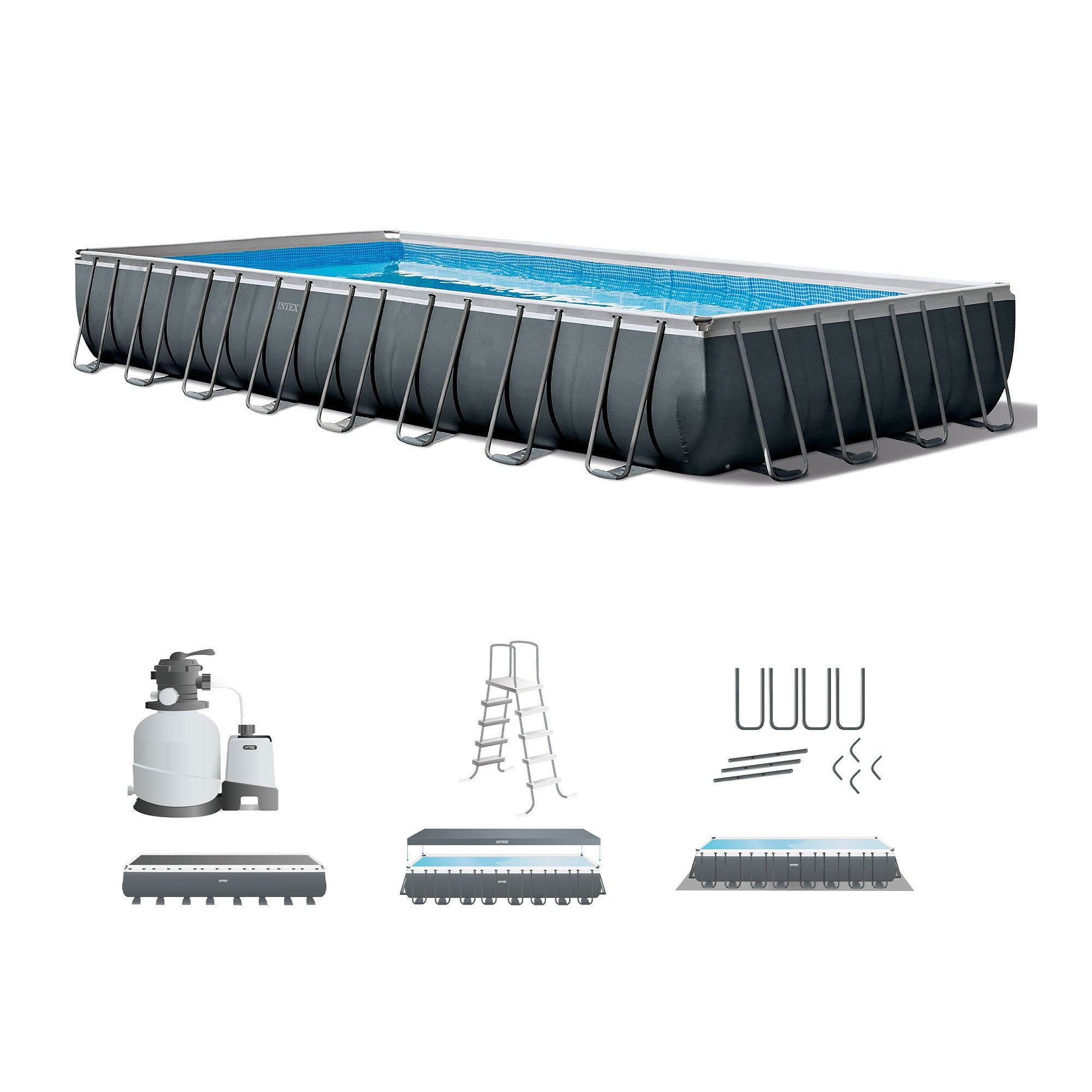 Intex 32' x 16' x 52" Ultra XTR Rectangular Above Ground Pool, Gray (Open Box) - VMInnovations