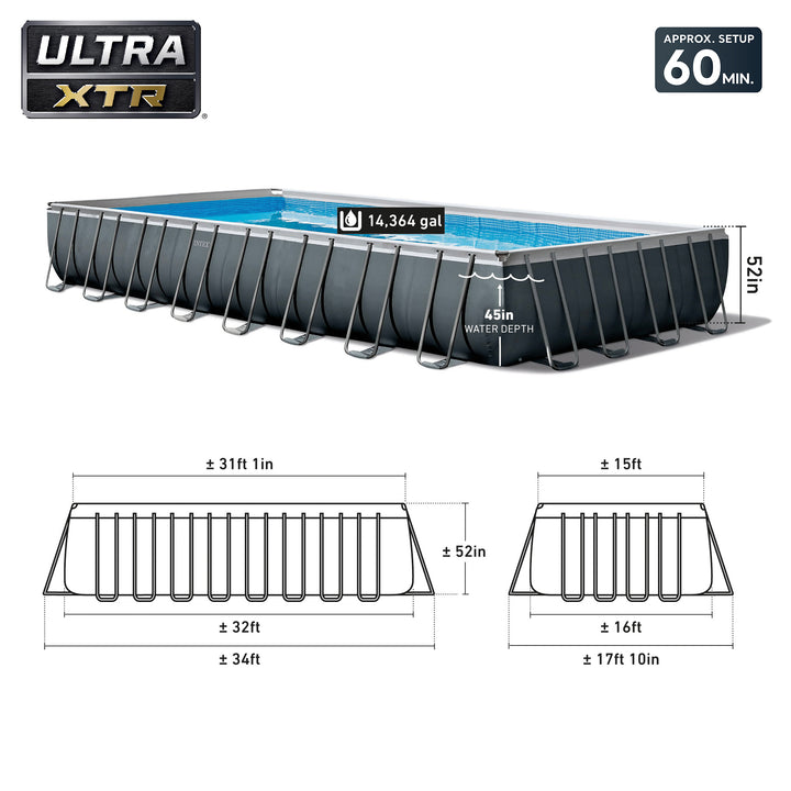 Intex 32' x 16' x 52" Ultra XTR Rectangular Pool Set with Deluxe Maintenance Kit