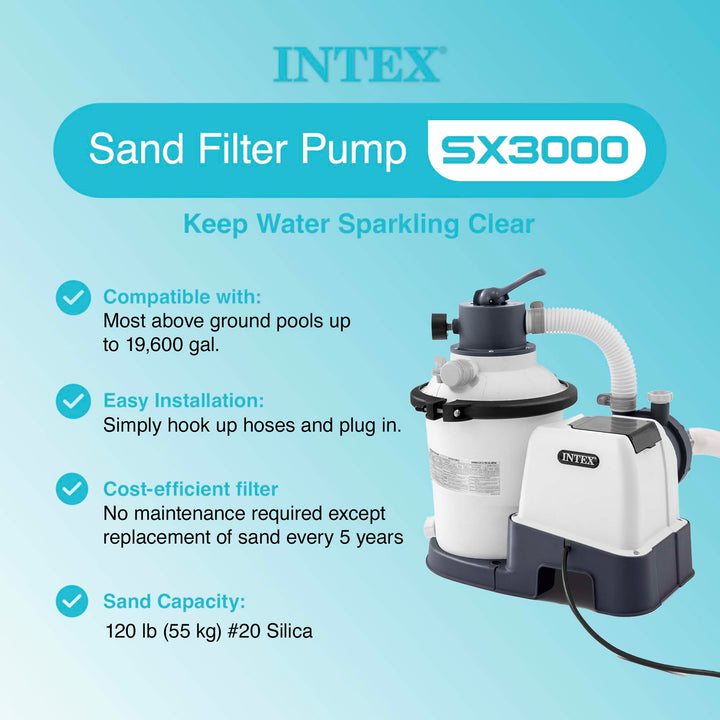 Intex 3000 GPH Sand Filter Pump & Deluxe Maintenance Kit for Above Ground Pools