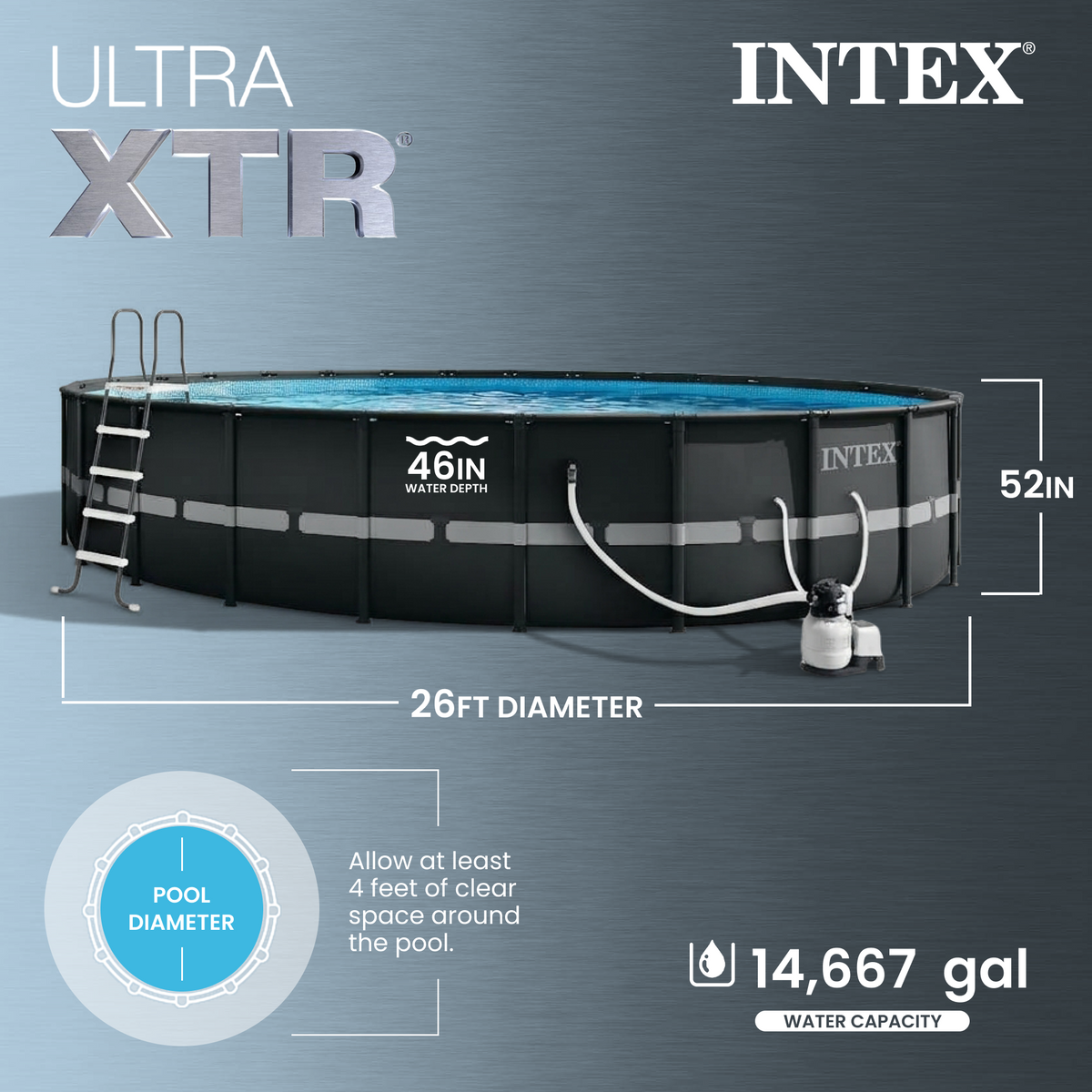 Intex Ultra XTR Frame 26 Foot x 52 Inch Round Above Ground Swimming Pool Set