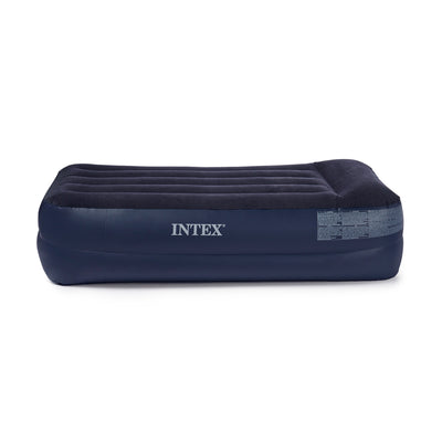Intex Dura-Beam Pillow Rest Fiber Tech Air Mattress Bed w/ Built In Pump, Twin