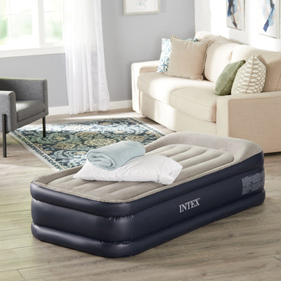 Intex Dura Beam Standard Deluxe Pillow Rest Raised Airbed w/ Built in Pump, Twin - VMInnovations