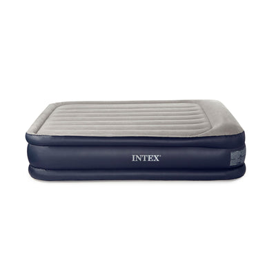 Intex Deluxe Pillow Rest Raised Blow Up Air Bed Mattress w/ Built In Pump, Queen