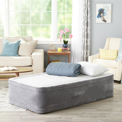 Intex Dura Beam Plus Series Comfort Plus Elevated Airbed w/ Built in Pump, Twin