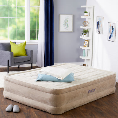 Intex Ultra Plush Fiber Tech Airbed Air Mattress Bed with Built In Pump, Queen