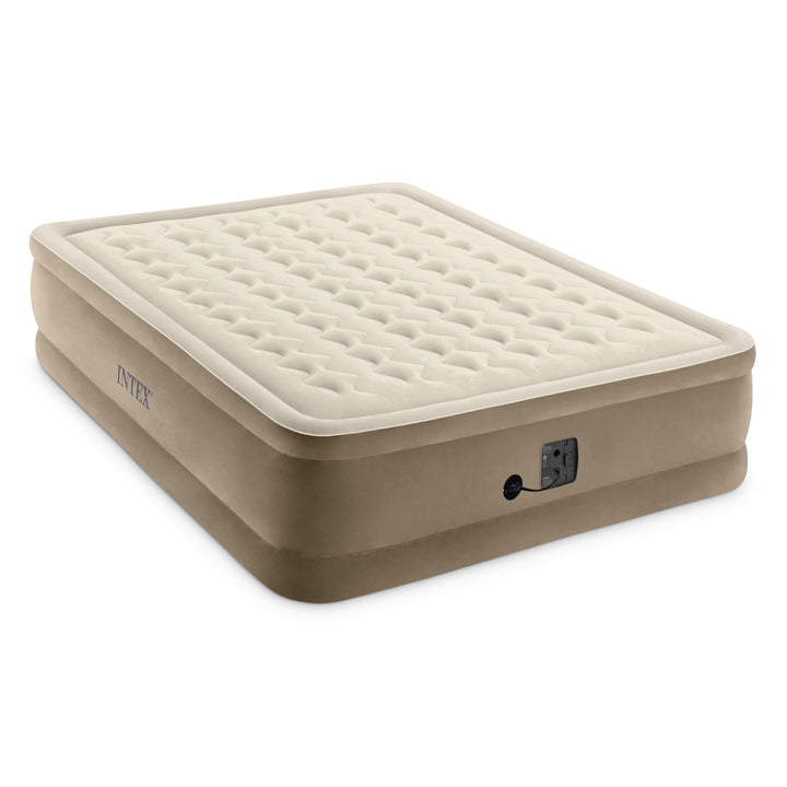 Intex Ultra Plush Fiber Tech Air Mattress Bed w/Built In Pump, Queen (Used)