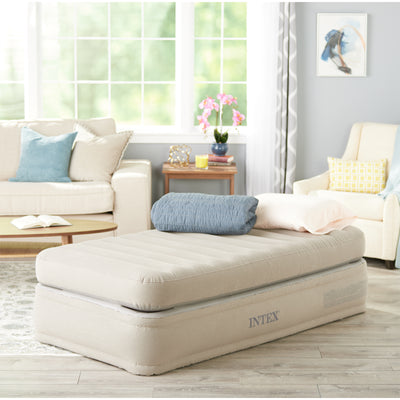 Intex 64443EP Prime Comfort Gray Elevated Air Mattress with Built-In Pump, Twin