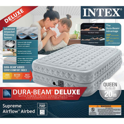 Intex Dura Beam Plus Supreme Air Flow Durable Bed Mattress w/ Fiber Tech, Queen