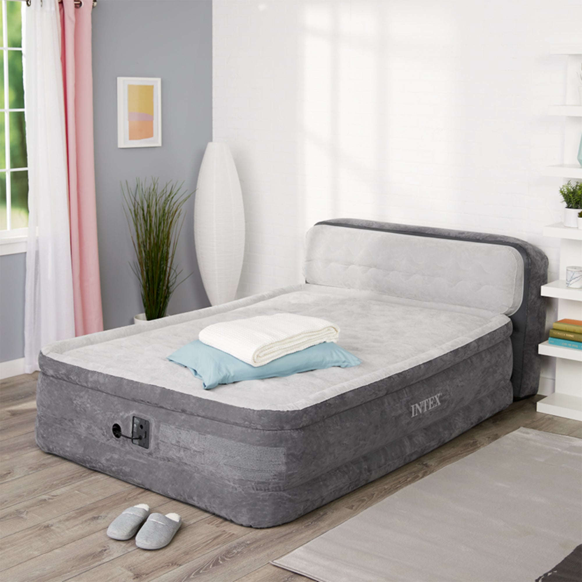 Intex Ultra Plush Fiber-Tech Airbed with Headboard, Queen (Open Box) (2 Pack) - VMInnovations