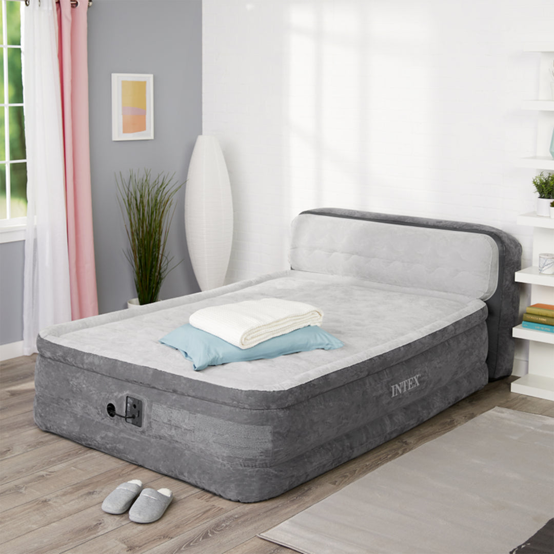 Intex Ultra Plush Inflatable Bed Air Mattress w/ Built-in Pump, Headboard, Queen