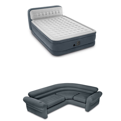 Intex Queen Ultra Plush Deluxe Air Mattress w/ Pump & Headboard & Corner Couch