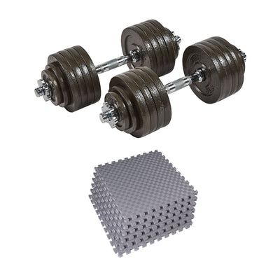 Everyday Essentials 105 Pound Adjustable Weight Dumbbell Set and Exercise Mat