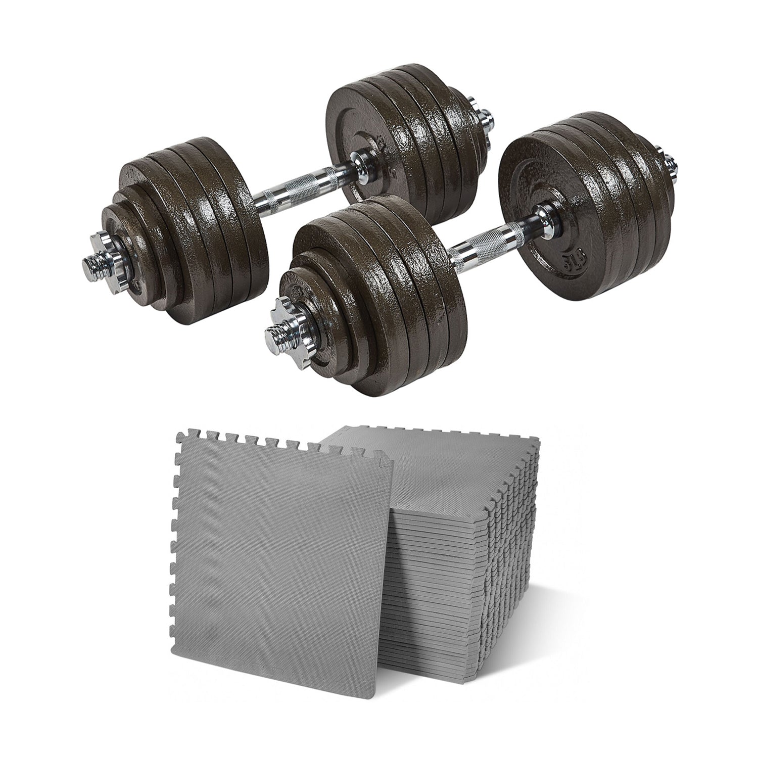 Everyday Essentials 105 Pound Adjustable Weight Dumbbell Set and Exercise Mat