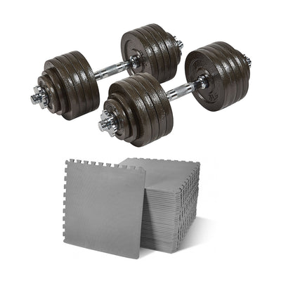 Everyday Essentials 105 Pound Adjustable Weight Dumbbell Set and Exercise Mat