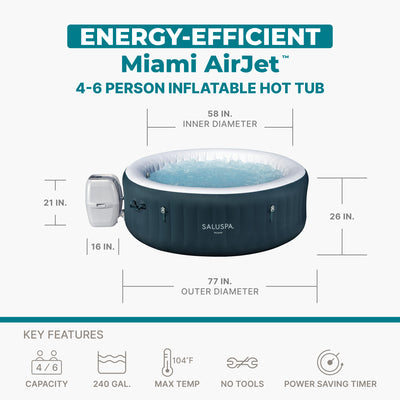 Bestway SaluSpa Miami AirJet 4-6 Person Inflatable Hot Tub w/ EnergySense Cover - VMInnovations