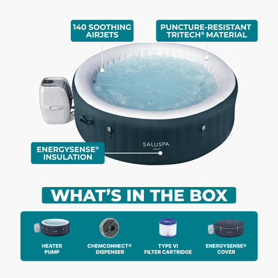 Bestway SaluSpa Miami AirJet 4-6 Person Inflatable Hot Tub w/ EnergySense Cover - VMInnovations