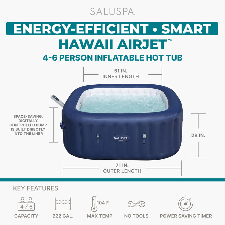 Bestway SaluSpa Hawaii Smart AirJet Inflatable Hot Tub with EnergySense Cover - VMInnovations