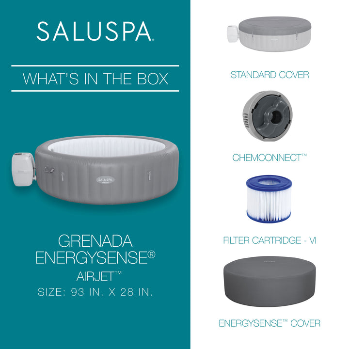 Bestway SaluSpa AirJet Inflatable Hot Tub w/EnergySense Cover, Grey (For Parts)