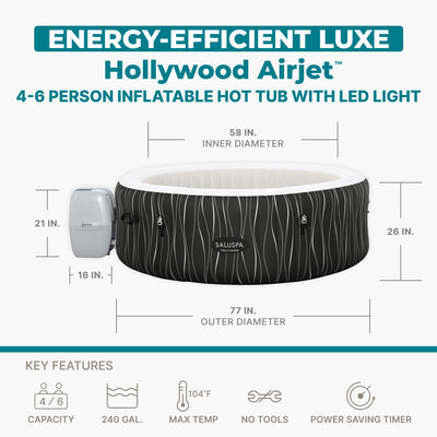 Bestway Hollywood EnergySense Luxe AirJet Inflatable Hot Tub, Black (Used) - VMInnovations