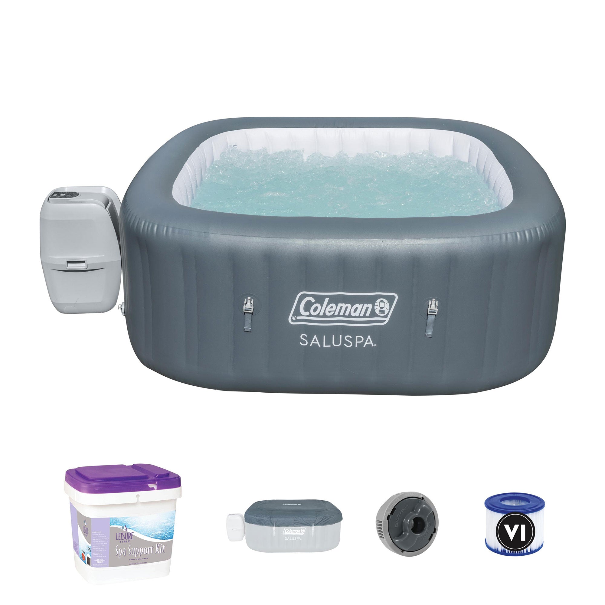 Coleman SaluSpa Inflatable Jacuzzi Hot Tub Spa with Luxurious Spa Support Kit