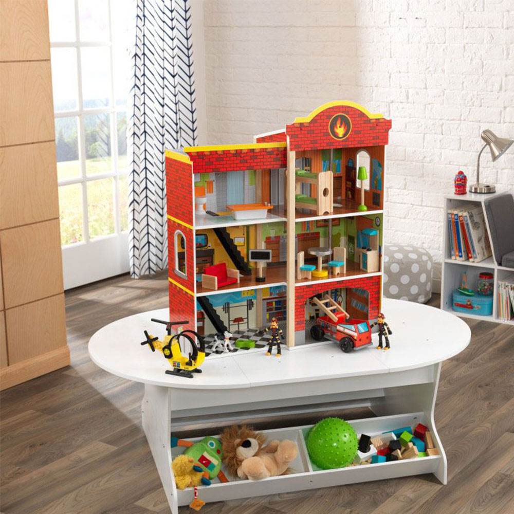 KidKraft Wooden Fire Station Set Toy w/ 14 Accessory Pieces (Open Box)
